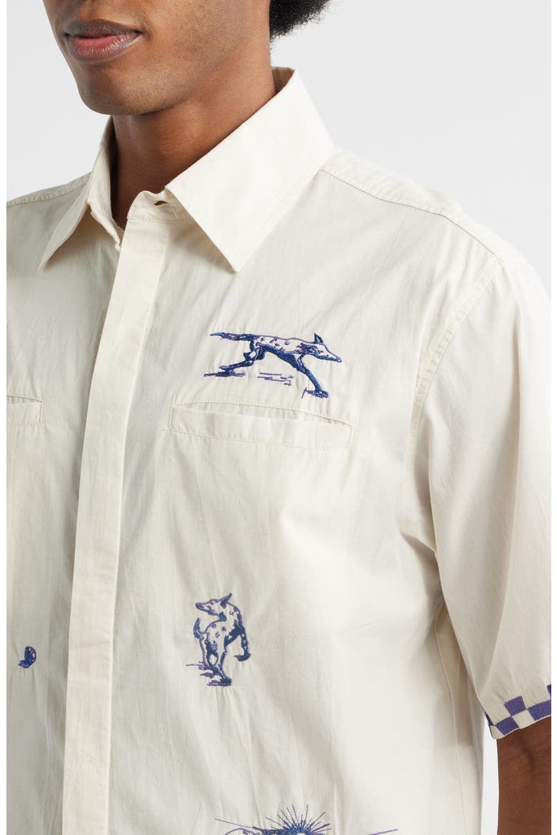 Live Life with Ease Embroidered Short Sleeve Poplin Button-Up Shirt, Alternate, color, BIRCH