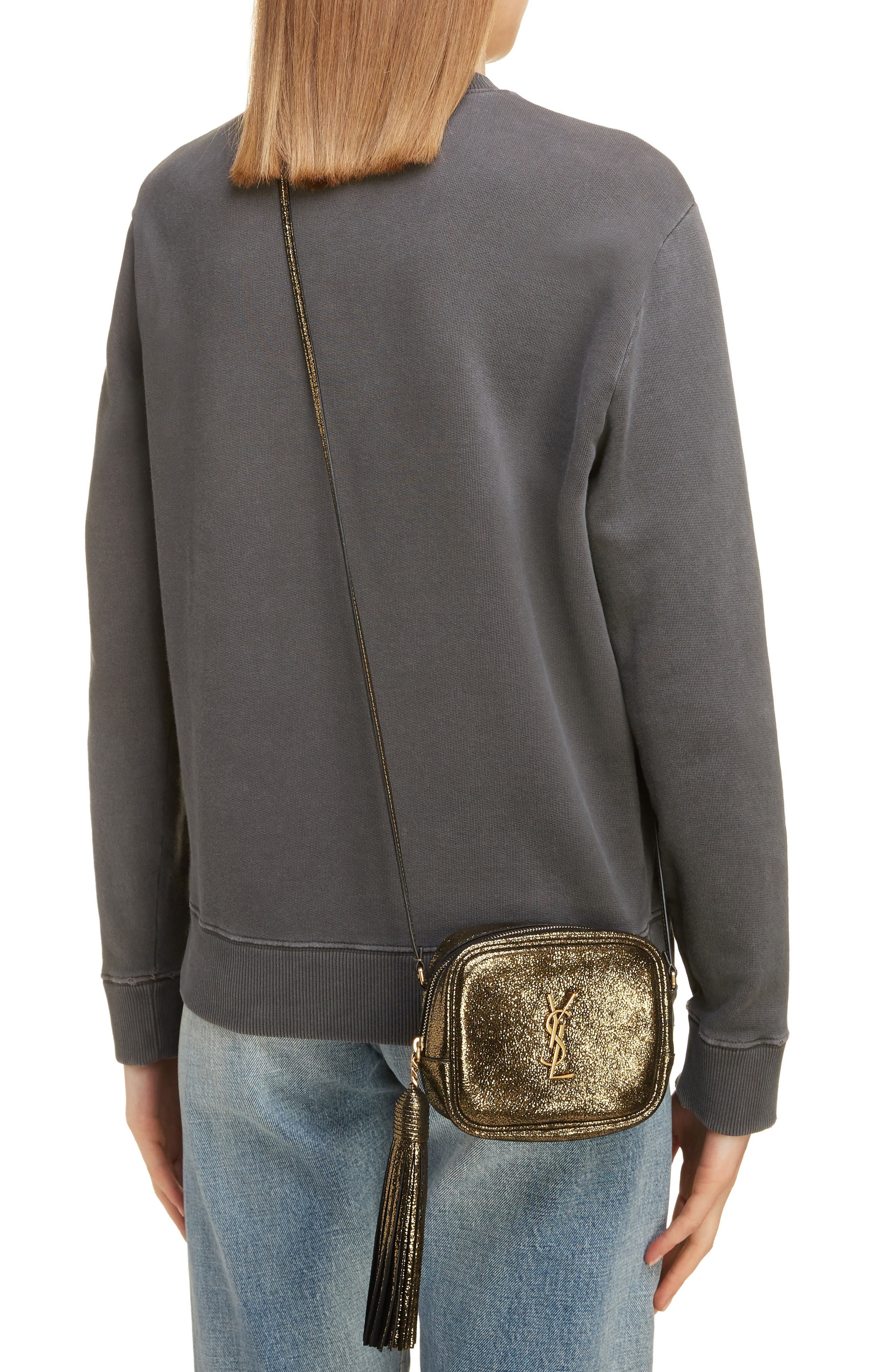 Saint Laurent Mini Blogger Metallic Crackled Leather Crossbody Bag, Alternate, color, 