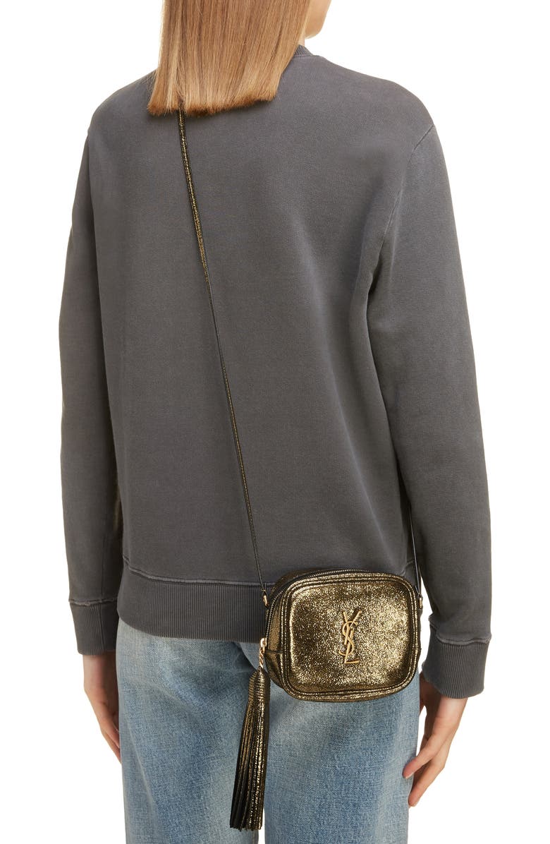 Saint Laurent Mini Blogger Metallic Crackled Leather Crossbody Bag, Alternate, color,