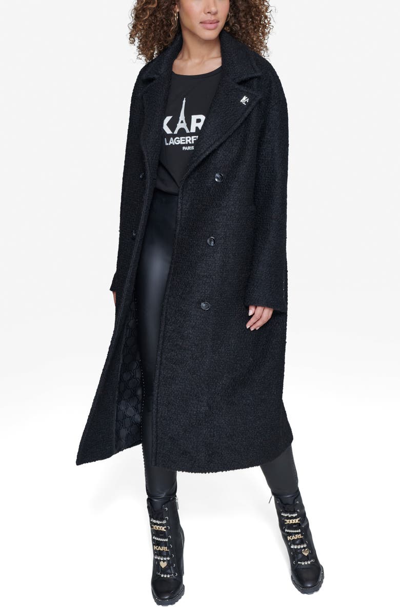 KARL LAGERFELD PARIS Textured Double Breasted Coat, Alternate, color, Black