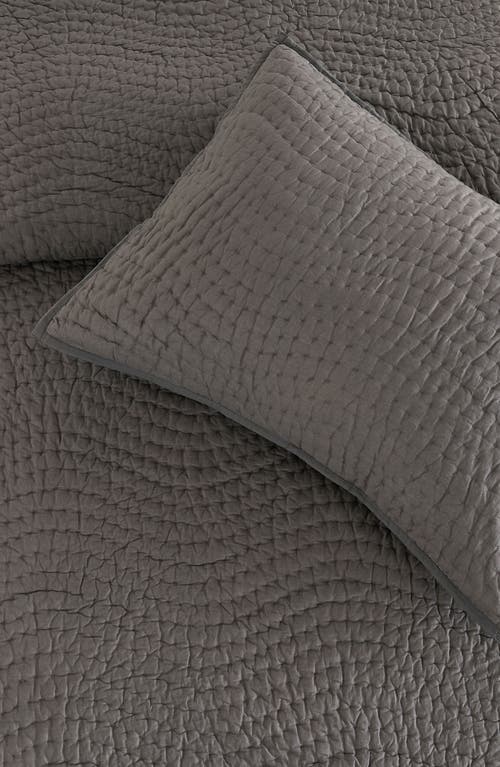 Melange Home Voile Solid Cotton Quilt & Sham Set In Charcoal