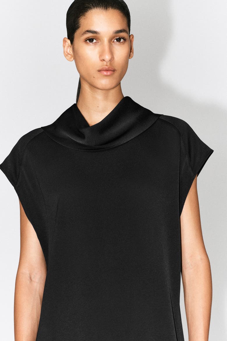 Cowl-neck Crepe Midi Dress, Alternate, color, BLACK