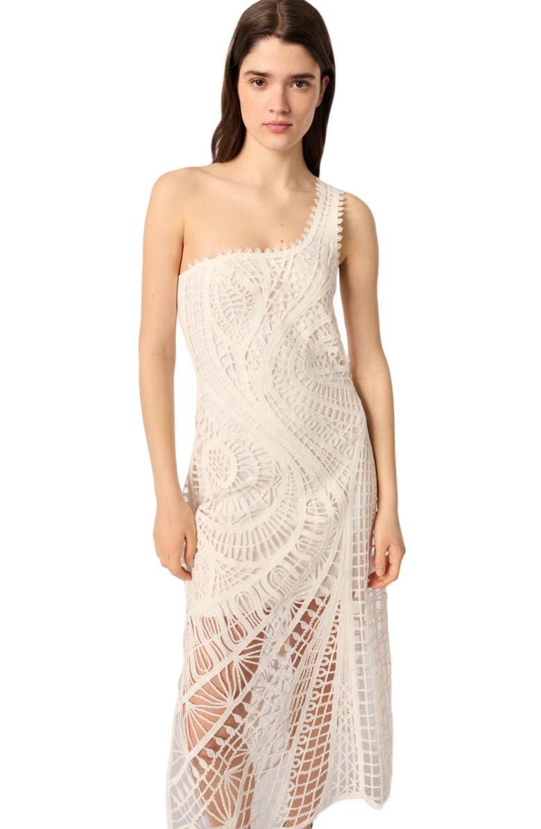 maje Asymmetrical crochet maxi dress, Alternate, color, 