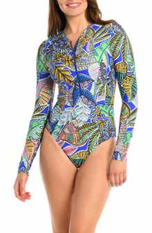 La Blanca Half Zip Long Sleeve One-Piece Rashguard Swimsuit