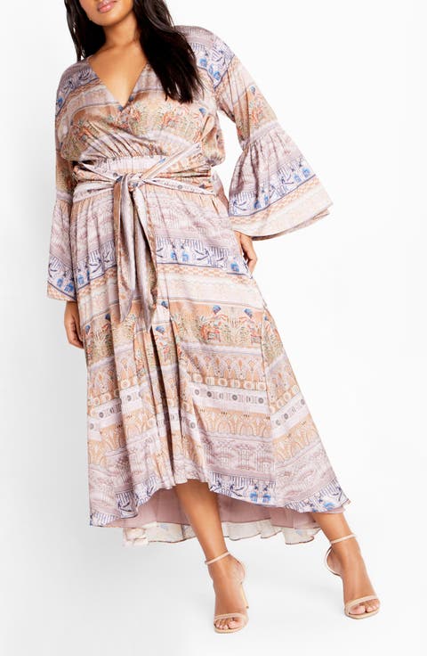 Marilyn Long Sleeve Faux Wrap Maxi Dress (Plus)