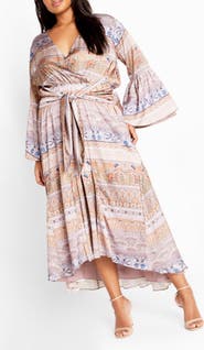 City Chic Marilyn Long Sleeve Faux Wrap Maxi Dress