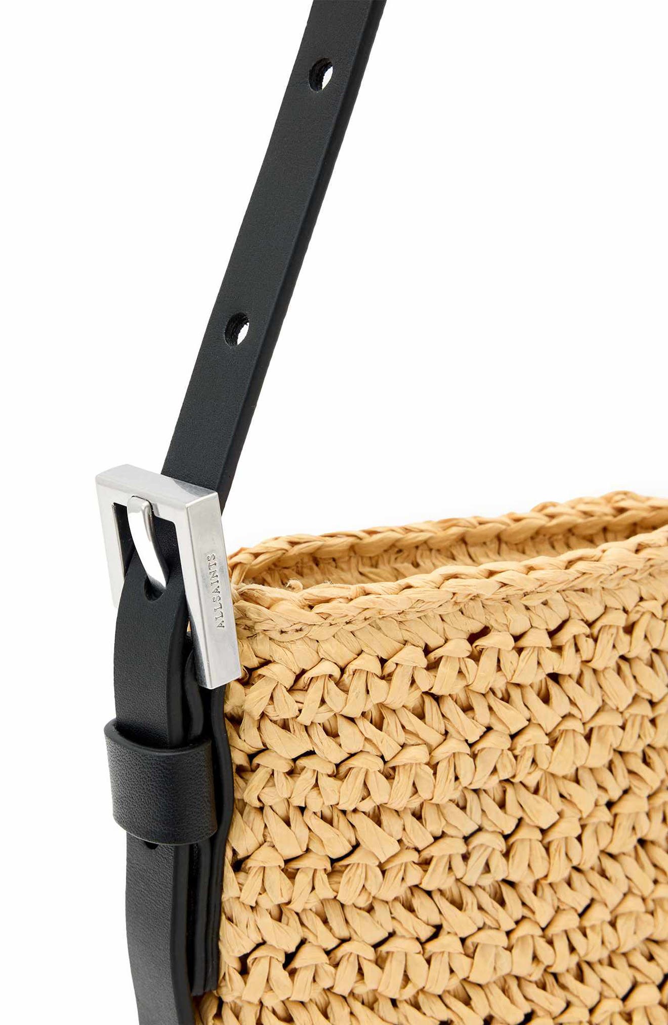 AllSaints Mini Asha Paper Straw Shoulder Bag, Alternate, color, Natural