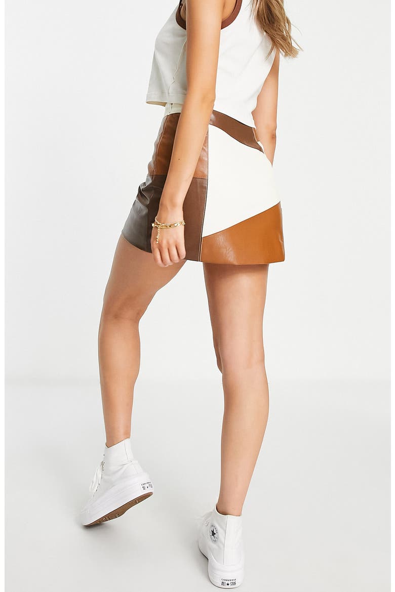 Patchwork Faux Leather Miniskirt, Alternate, color, WHITE MULTI