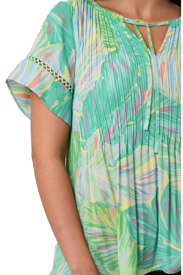 Ruffle Pleated Tie Neck Short Sleeve Top, Alternate, color, REMI