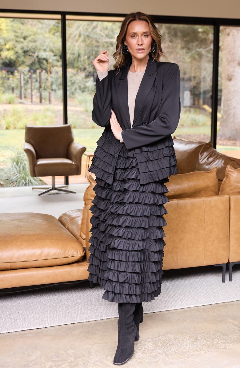 Brave+True Symphony Layered Ruffle Maxi Skirt, Alternate, color, Black