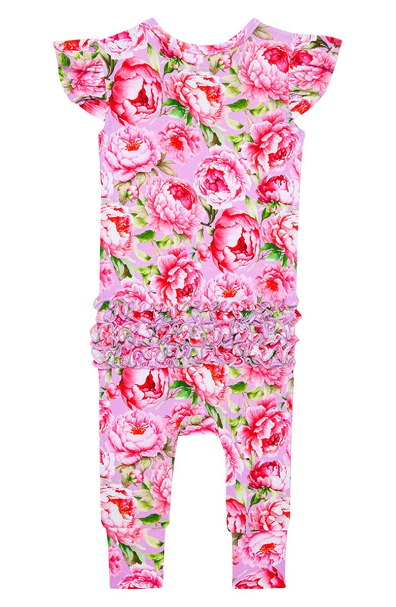 Posh Peanut Francoise Peony Print Ruffle Romper, Alternate, color, 