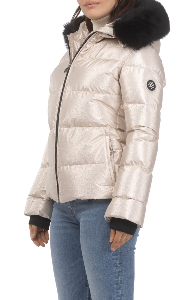 GORSKI Apres-Ski Short Bomber Jacket with Detachable Genuine Shearling Hood Trim, Alternate, color, Gold/Black