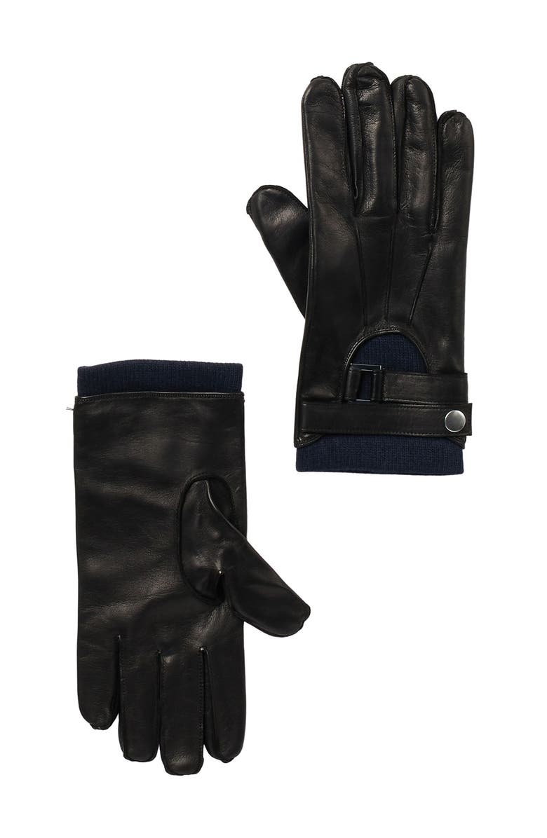 Portolano Faux Leather Half Moon Gloves, Main, color, Black/Navy