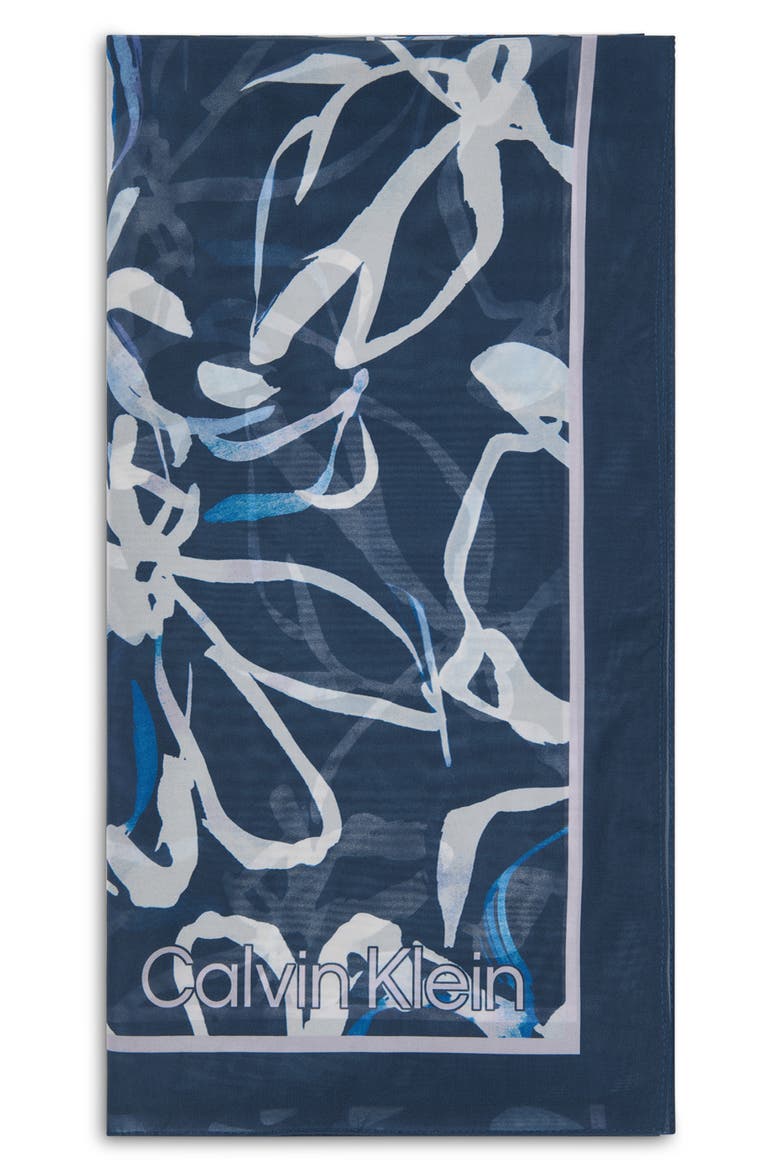 Floral Chiffon Scarf, Alternate, color, INDIGO
