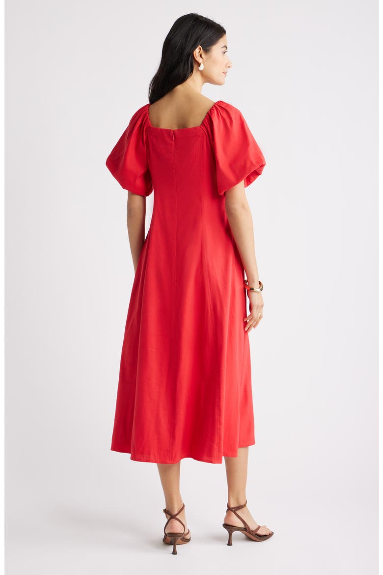Seam Detail Linen Blend Midi Dress, Alternate, color, RED SAUCY
