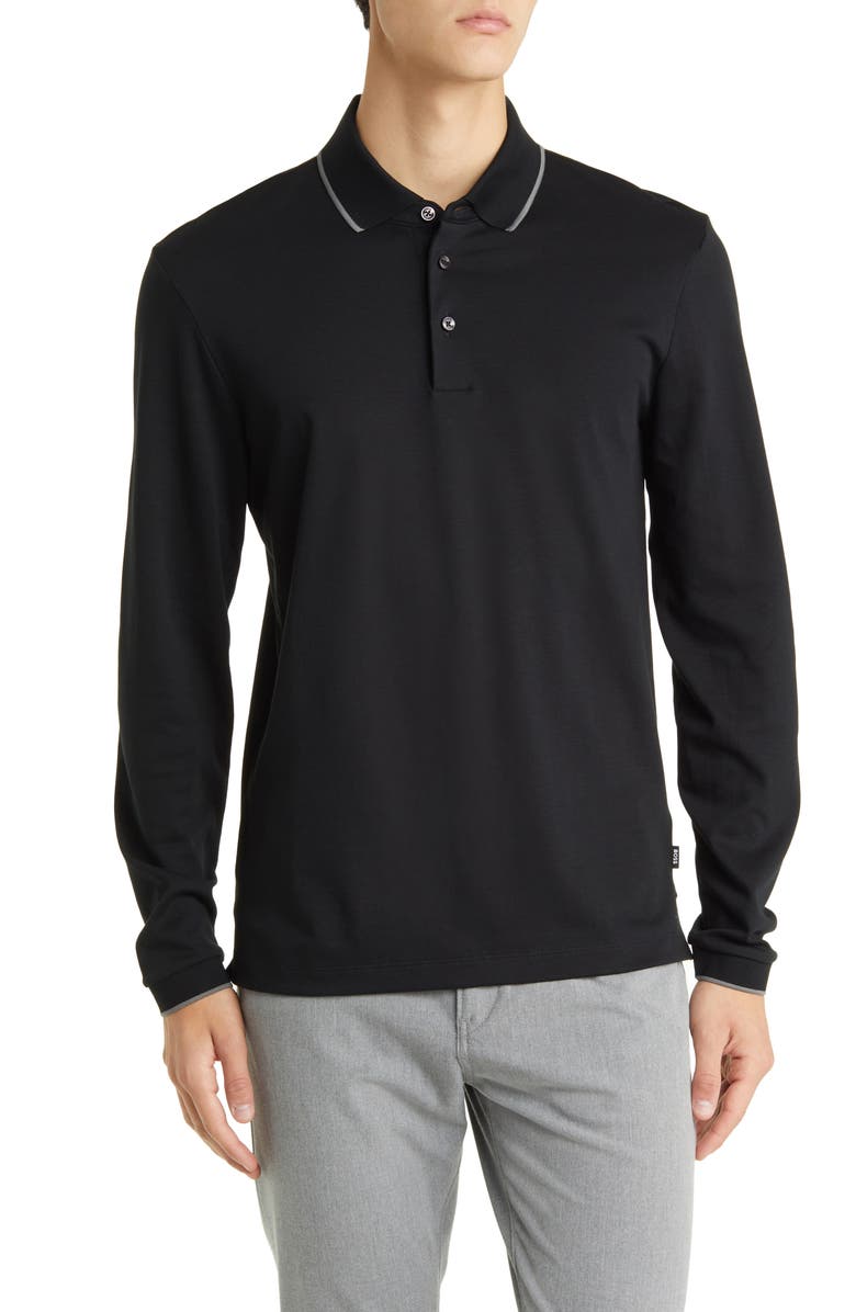 BOSS Pearl Tipped Long Sleeve Polo, Main, color, 