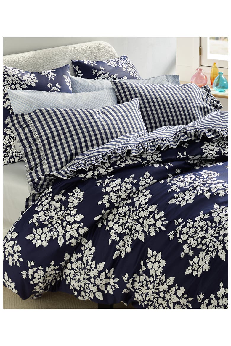700 Thread Count Luxe Sateen Egyptian Cotton No Iron Bed Pillow Sham, Alternate, color, Deep Sea Navy/White Floral