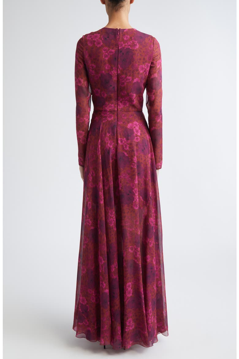 Anemones Draped Long Sleeve Silk Dress, Alternate, color, BRICK MULTI