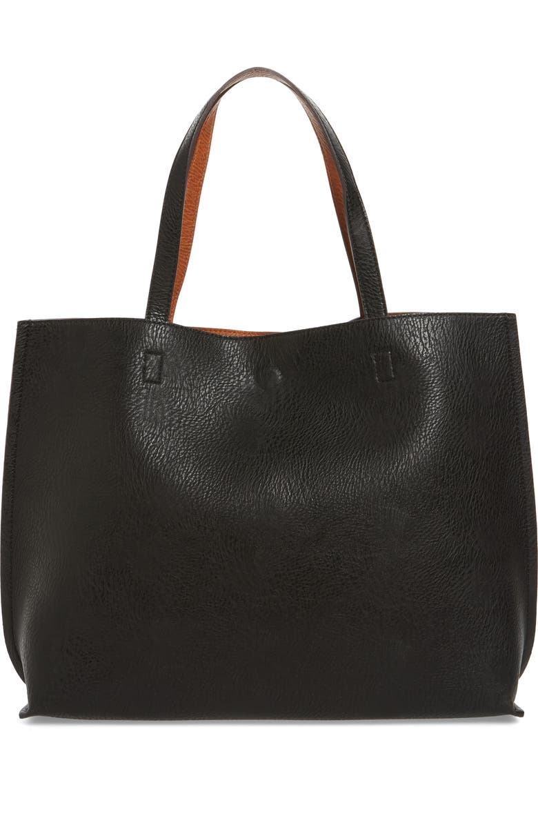 Street Level Reversible Faux Leather Tote & Wristlet, Main, color,