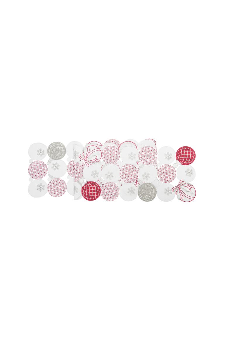 Christmas Ornaments Pattern Cotton Blend Vintage Cut Out Table Runner 12" x 68", Main, color, White