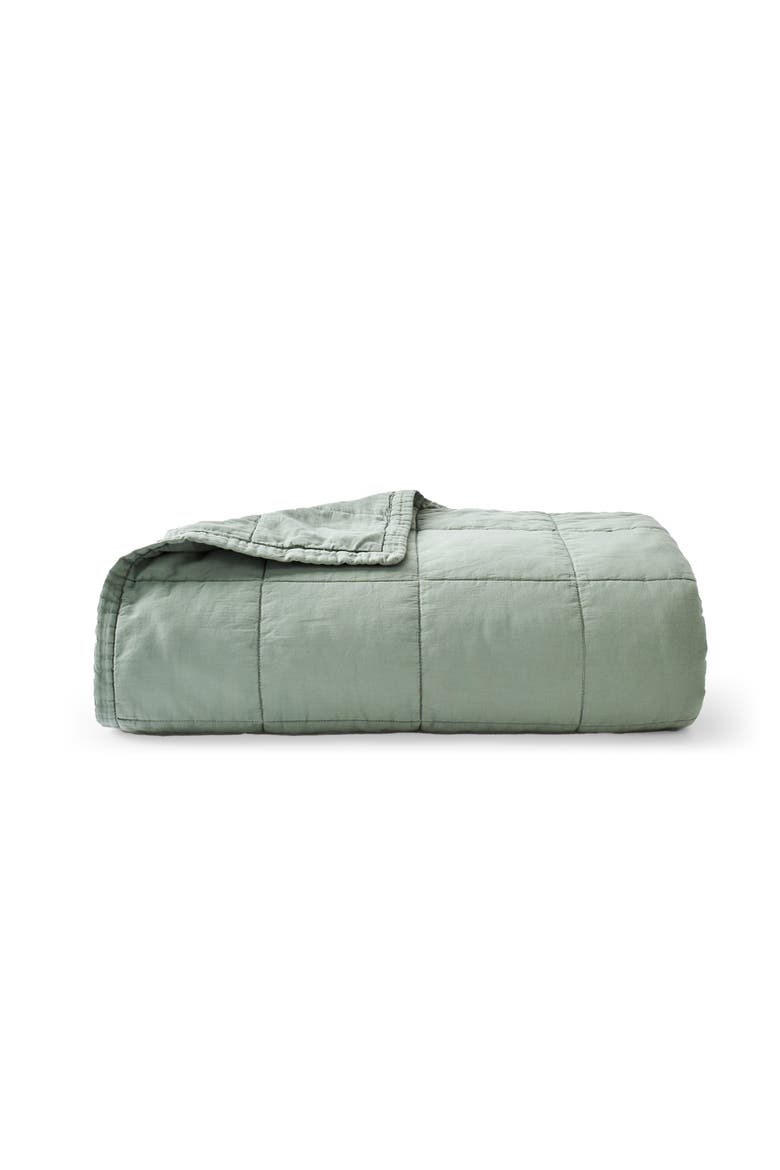 Laundered Cotton Luxury Percale Quilted Bedspread, Main, color, Sage Green