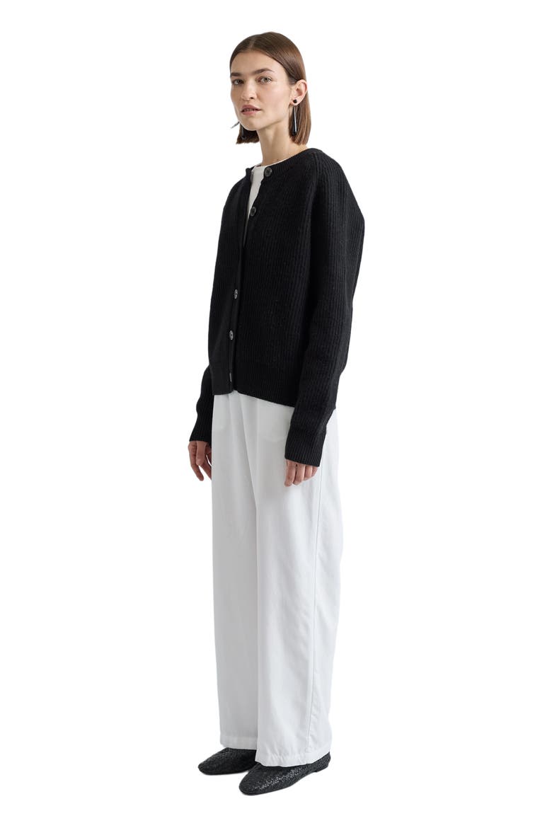 Button Up Wool Cropped Cardigan, Alternate, color, Black