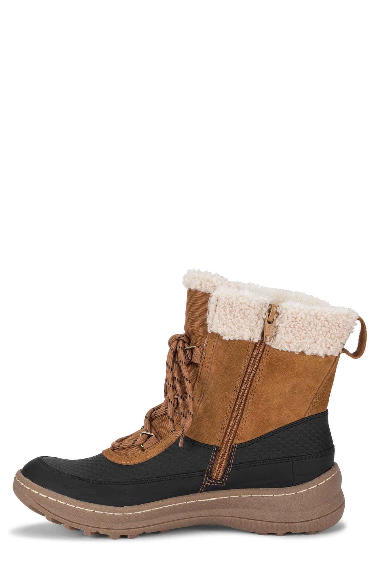 Alta Faux Shearling Lined Water-Resistant Suede Lace-Up Boot, Alternate, color, COGNAC/ BLACK