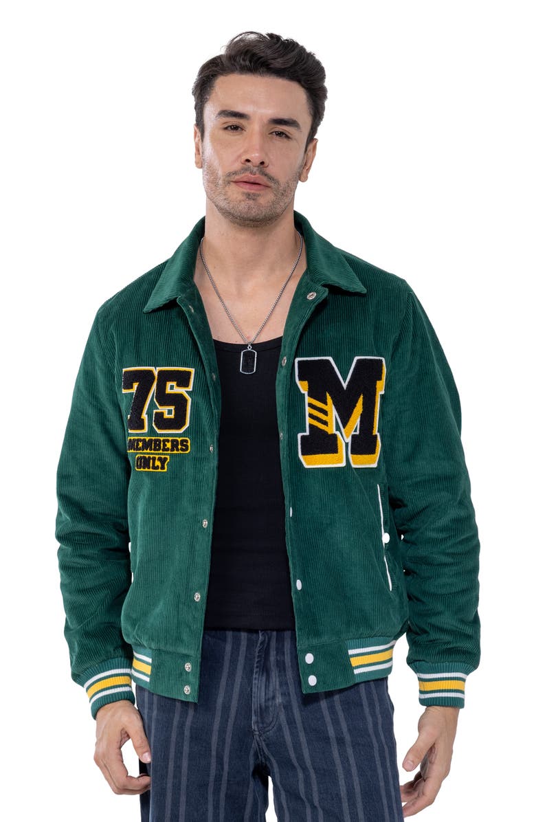 Members Only Corduroy Varsity Jacket, Main, color, Green