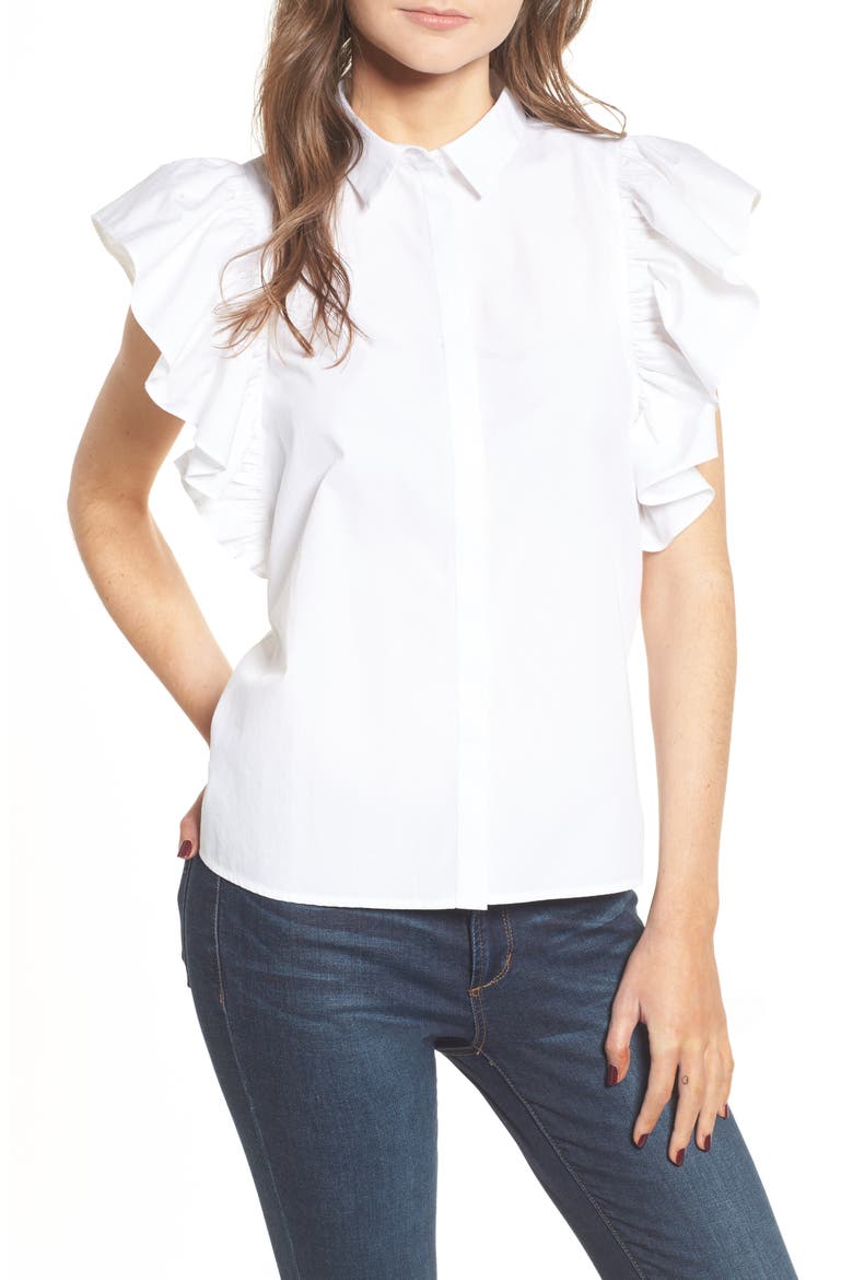 Ruffle Sleeve Top, Main, color, WHITE