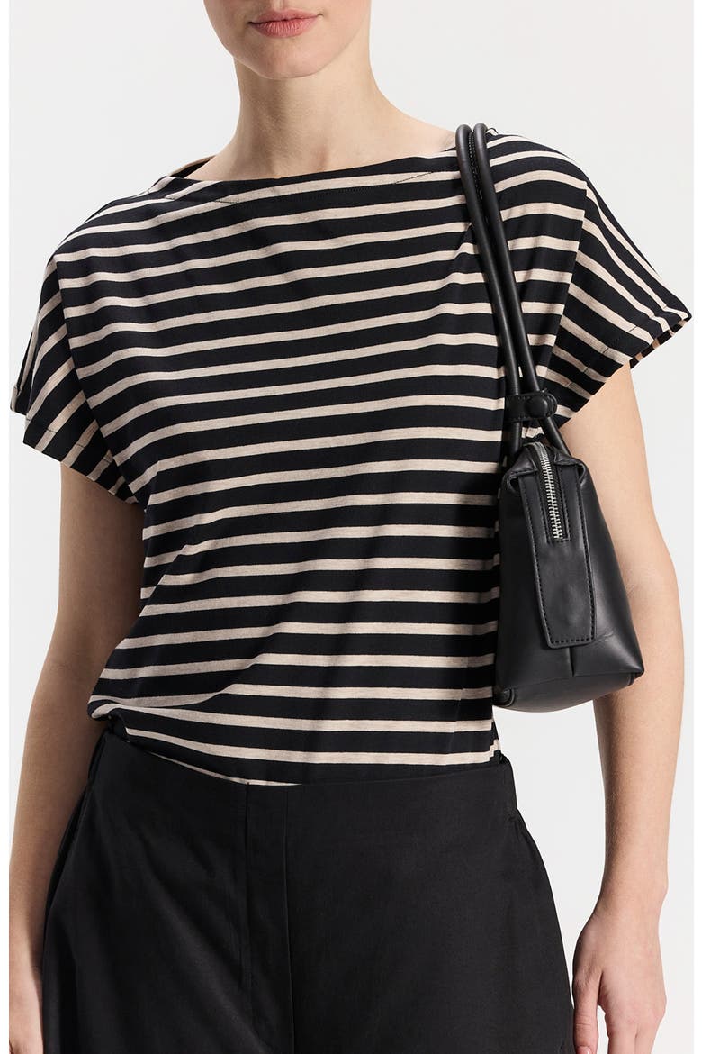 Hanit Striped Short-Sleeved Boat Neck Top, Alternate, color, Black-Cream Stripes