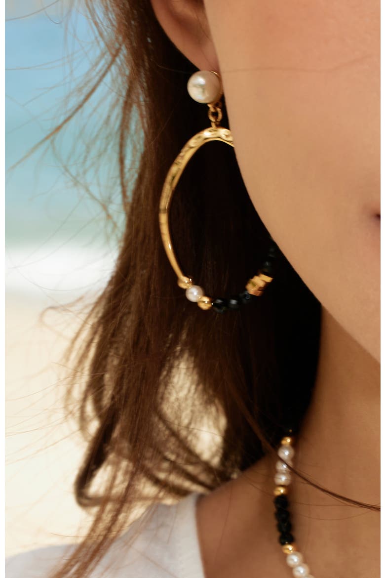 Poseidon Earrings, Alternate, color, Black & White & Gold