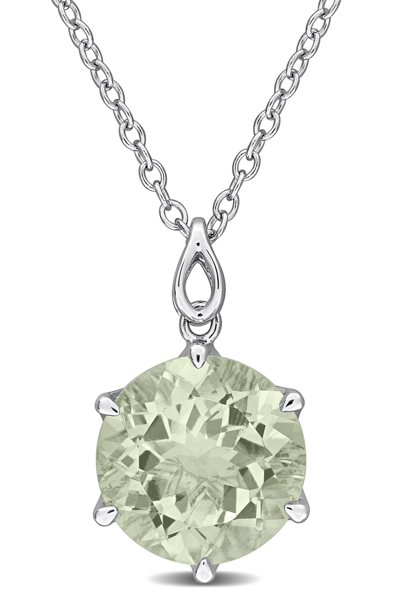 Sterling Silver Green Quartz Pendant Necklace