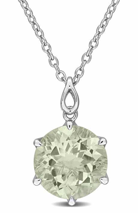 Sterling Silver Green Quartz Pendant Necklace