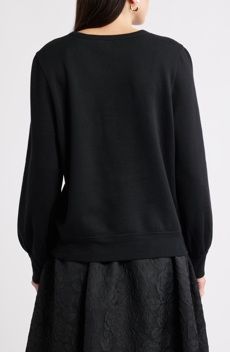 Caslon<sup>®</sup> Gretchen Imitation Pearl Embellished Balloon Sleeve Sweatshirt, Alternate, color, Black Cheers Embellishment