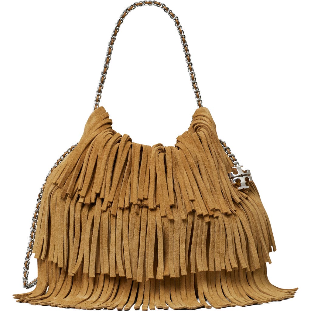Tory Burch Mini Fleming Suede Fringe Hobo Bag