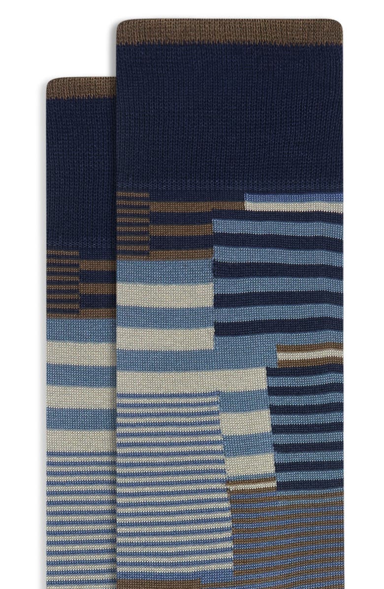 Bugatchi Geo Pattern Mercerized Cotton Blend Dress Socks, Alternate, color, Mocha