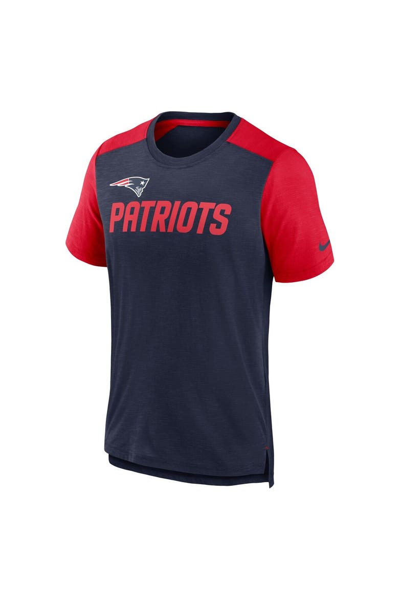 Men's Nike Heathered Navy/Heathered Red New England Patriots Color Block Team Name T-Shirt, Alternate, color, Heather Navy
