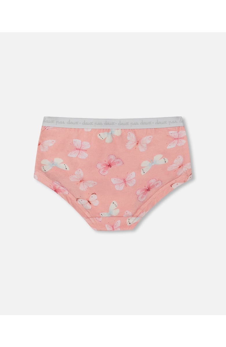 Deux par Deux Girl's Printed Organic Cotton Boyshort Panty Pink And Blue Butterflies On Old Pink, Alternate, color, Pink And Blue Old Pink