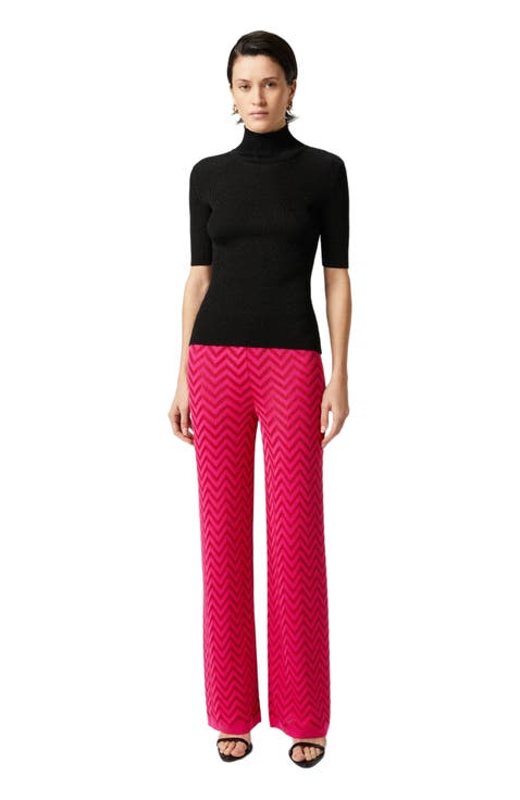 Tonal Chevron Pattern Straight Trousers