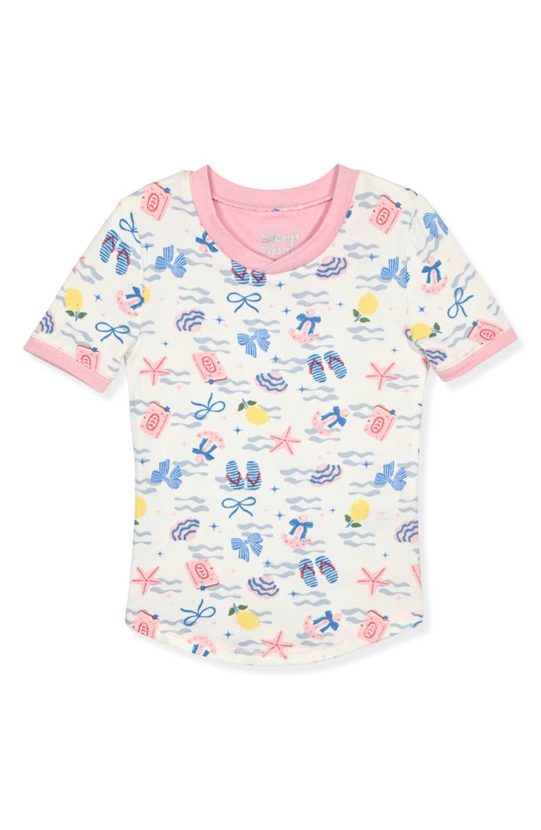 SLEEP ON IT Kids' 2-Piece Fitted Pajamas & Scrunchie Set, Alternate, color, White Multi