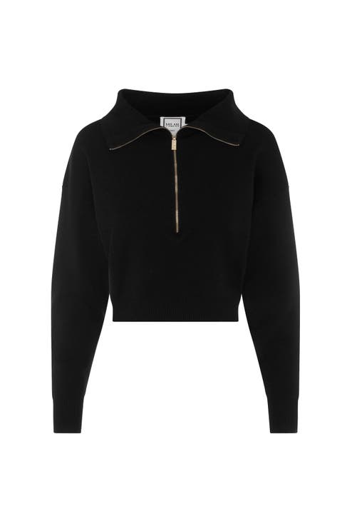 Cropped Dolman Zip Front Knit Sweater