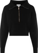 Milan Italy Cropped Dolman Zip Front Knit Sweater