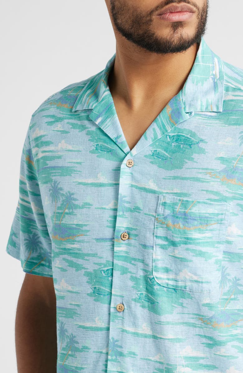 vineyard vines Island Life Print Linen Blend Camp Shirt, Alternate, color, Ice Water