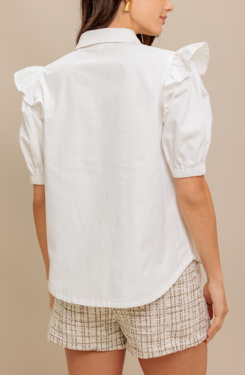 Flying Tomato Cotton Denim Button-up Shirt In White