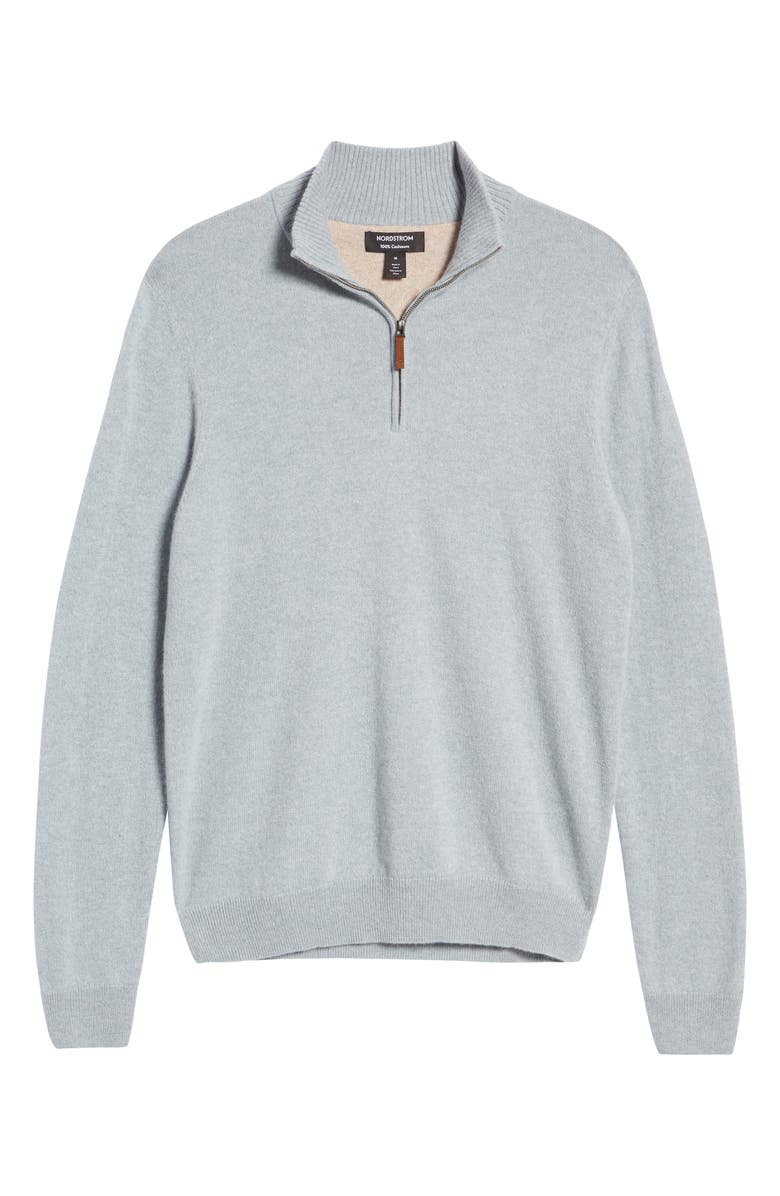 Nordstrom Cashmere Quarter Zip Pullover Sweater, Alternate, color, Blue Haze