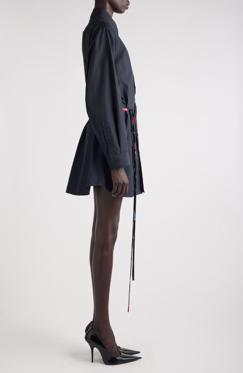 Balenciaga Side Tie Long Sleeve Cotton Poplin Shirtdress, Alternate, color, 1055 Washed Black
