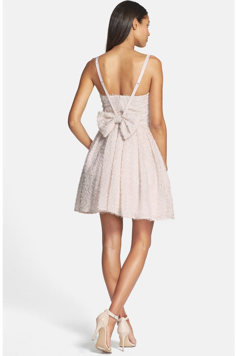 'Glitter Whisper' Back Bow Fit & Flare Dress, Alternate, color, WHITE