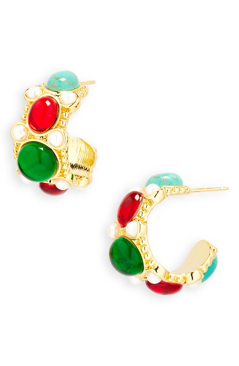 Kenneth Jay Lane Multicolor Hoop Earrings, Main, color, Gold