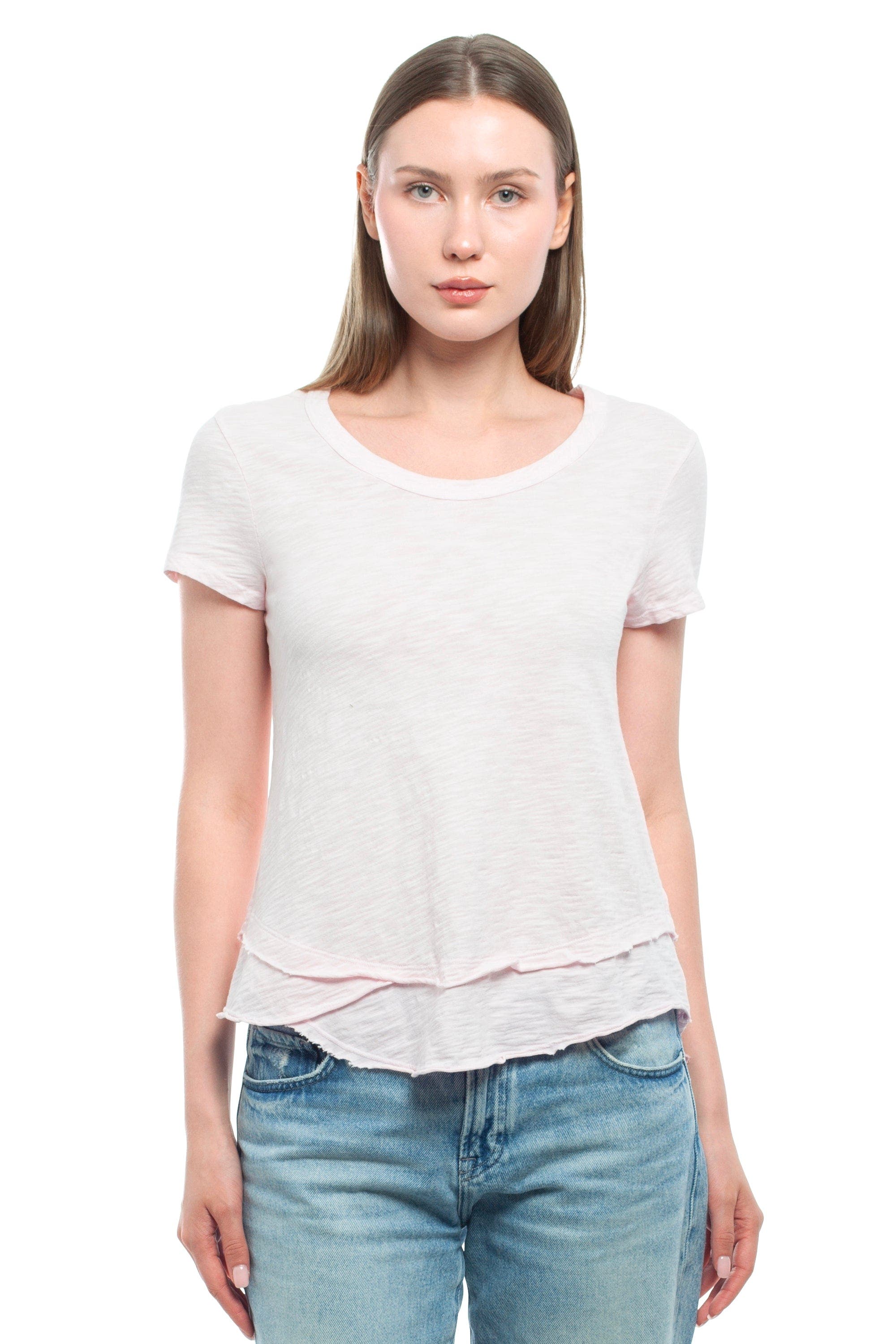 Wilt Clothing Short Sleeve Mock Layer Tee In White