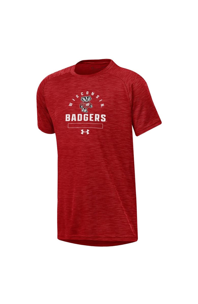 Under Armour Youth Under Armour Heather Red Wisconsin Badgers Ultra Soft Rye Tech Performance T-Shirt, Alternate, color, Heather Red